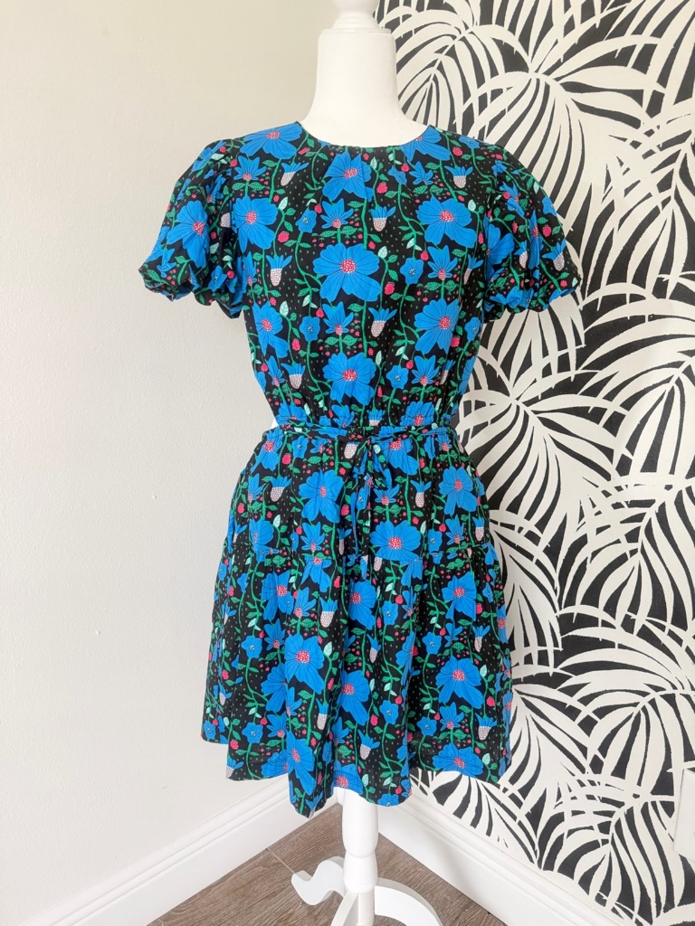Black & Blue Floral Open-Waist Mini Dress